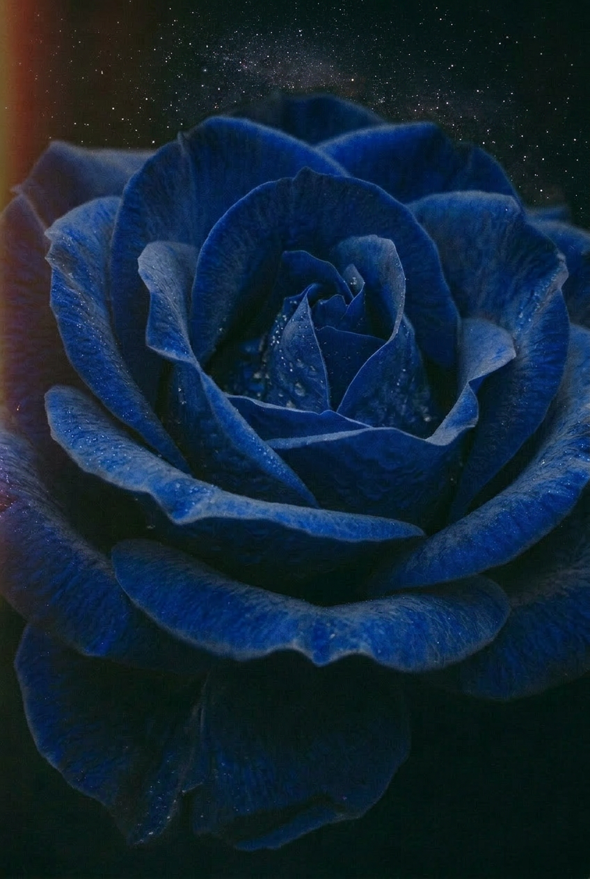 Red rose with water droplets on petals and green leaves